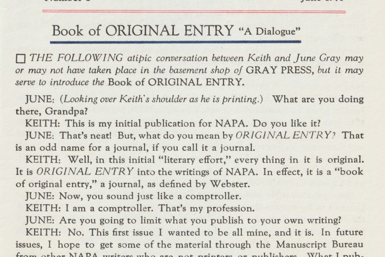 Original Entry - Number 1, June 1970 - Page 1